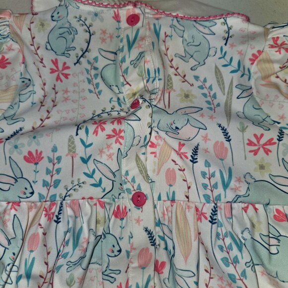 Smocked Flamingo Baby Romper 12M With Peter Pan Collar & Pastel Bunny Print 3851 - Picture 5 of 7
